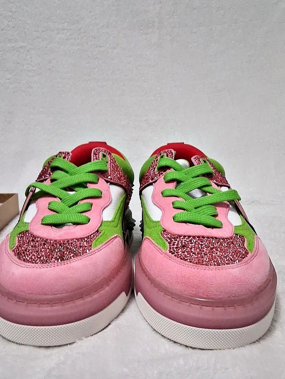 Christian Louboutin Astrolubi Strass Flat Sneakers Pink & Green EU 45